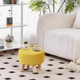 Scalebeard Pouf Ottoman, Cotton Knitted Boho Footstool, Round Footrest with Non-Skid Wood Legs, Home Décor Handmade Pouffe, Leisure Floor Step Stool for Living Room