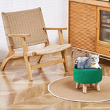 Scalebeard Pouf Ottoman, Cotton Knitted Boho Footstool, Round Footrest with Non-Skid Wood Legs, Home Décor Handmade Pouffe, Leisure Floor Step Stool for Living Room