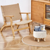 Scalebeard Pouf Ottoman, Cotton Knitted Boho Footstool, Round Footrest with Non-Skid Wood Legs, Home Décor Handmade Pouffe, Leisure Floor Step Stool for Living Room