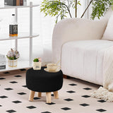 Scalebeard Pouf Ottoman, Cotton Knitted Boho Footstool, Round Footrest with Non-Skid Wood Legs, Home Décor Handmade Pouffe, Leisure Floor Step Stool for Living Room