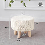 Scalebeard Pouf Ottoman, Cotton Knitted Boho Footstool, Round Footrest with Non-Skid Wood Legs, Home Décor Handmade Pouffe, Leisure Floor Step Stool for Living Room