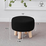 Scalebeard Pouf Ottoman, Cotton Knitted Boho Footstool, Round Footrest with Non-Skid Wood Legs, Home Décor Handmade Pouffe, Leisure Floor Step Stool for Living Room