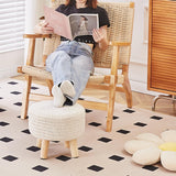 Scalebeard Pouf Ottoman, Cotton Knitted Boho Footstool, Round Footrest with Non-Skid Wood Legs, Home Décor Handmade Pouffe, Leisure Floor Step Stool for Living Room