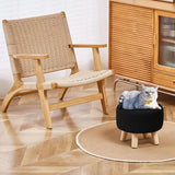 Scalebeard Pouf Ottoman, Cotton Knitted Boho Footstool, Round Footrest with Non-Skid Wood Legs, Home Décor Handmade Pouffe, Leisure Floor Step Stool for Living Room