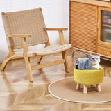 Scalebeard Pouf Ottoman, Cotton Knitted Boho Footstool, Round Footrest with Non-Skid Wood Legs, Home Décor Handmade Pouffe, Leisure Floor Step Stool for Living Room