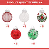 Toyswill 25PCS Christmas Ornaments Set, 2.36"/6CM Assorted Clear Plastic Shatterproof Ball Hanging Ornaments for Xmas Tree Decorations, for Indoor Home Holiday Decor - Red/Green/White.