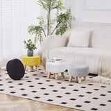 Scalebeard Pouf Ottoman, Cotton Knitted Boho Footstool, Round Footrest with Non-Skid Wood Legs, Home Décor Handmade Pouffe, Leisure Floor Step Stool for Living Room