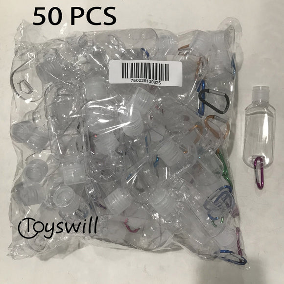 Toyswill 50pcs Clear Refillable Keychain Bottles with Flip Cap, Plastic Leakproof Containers Portable Squeeze Empty Bottle for Travel School Outdoor Trip Camping